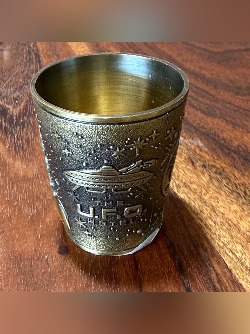 ALIEN FRESH JERKY - Brushed Gold Tone Shot Glass - The UFO Hotel